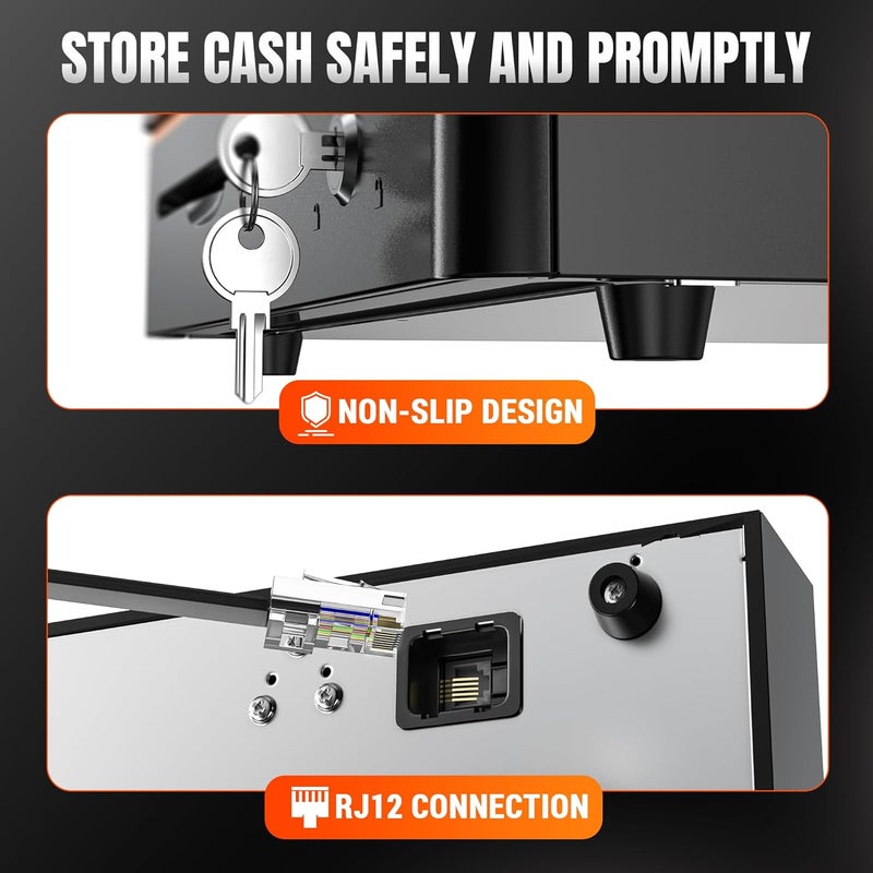 Tera 16 inch Auto Open Cash Drawer with Heavy Duty Insert Tray 5 Bill 8 Coin for POS System Removable Cash Tray Media Slot 24V RJ12 Key-Lock (Round Corner) for Small Business Retail 405R - Image 4